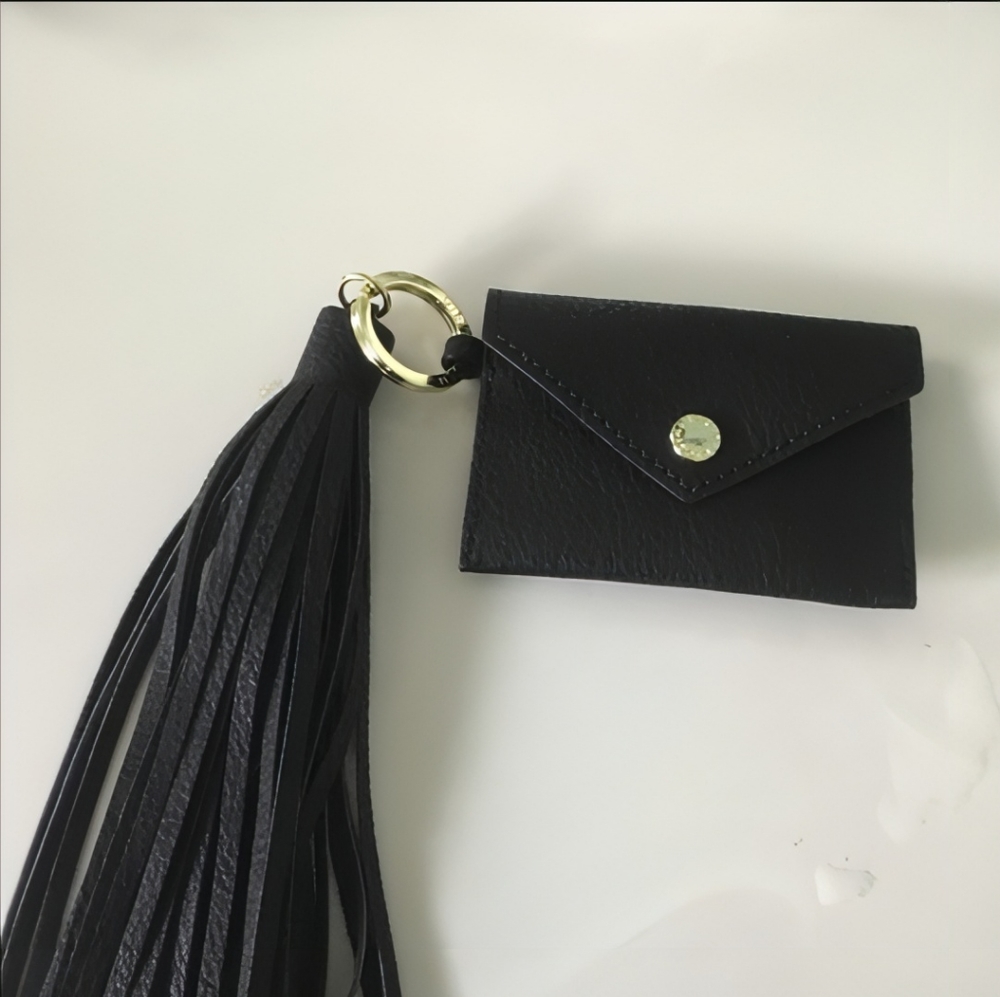 Black Leather Tassel Keychain Wallet
